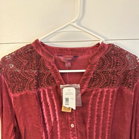 GREAT NW INDIGO M blouse red viscose Shabby chic Coastal grandma casual bohemian - Picture 11 of 12